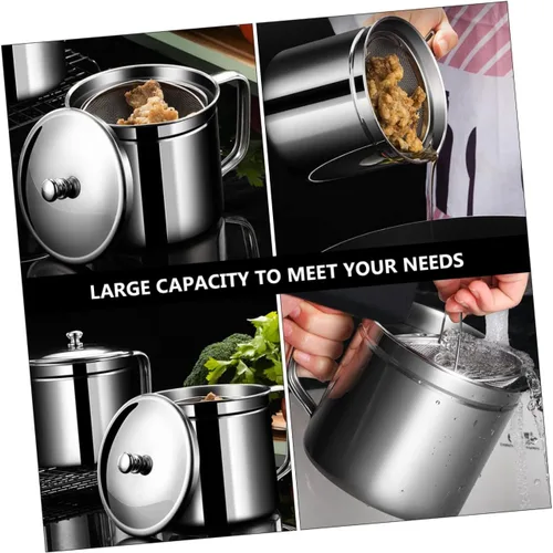Miniatura 3 de 1 olla de filtro de aceite de acero inoxidable con tapa, soporte de aceite y suministro de cocina, colador de grasa fácil de limpiar para cocina