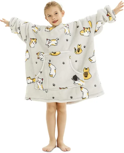 Miniatura 68 de Three Poodle - Manta con capucha portátil para niños, sudadera de sherpa de gran tamaño con capucha gigante, manta con capucha cálida y acogedora