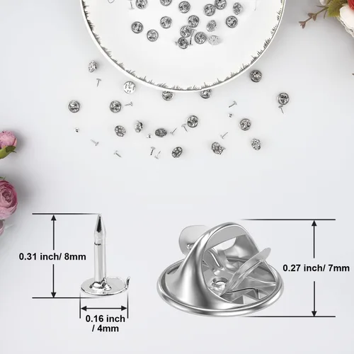 Miniatura 2 de 50 pares de alfileres de metal y respaldos de alfileres, alfileres en blanco de 8 mm de largo y 4 mm de ancho para regalos de joyería, fabricación