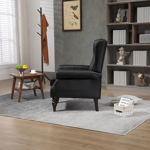 Miniatura 6 de Sillón de respaldo alto de mediados de siglo, moderna silla de salón, silla de sala de estar, silla de barril de piel sintética con hebilla
