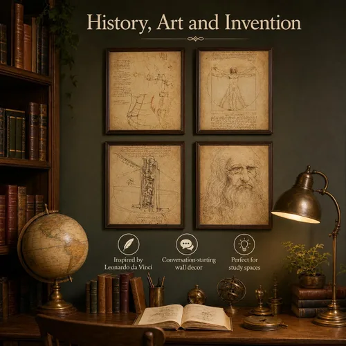 Miniatura 7 de Impresiones artísticas originales de Leonardo da Vinci – Gran decoración de aula de ciencias y oficina en casa, accesorios para dormitorio