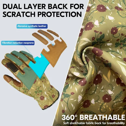Miniatura 4 de Vgo... 1 par de guantes de jardinería para mujer, guantes de trabajo de piel de cabra a prueba de espinas para desmalezar, cavar, rastrillar, podar