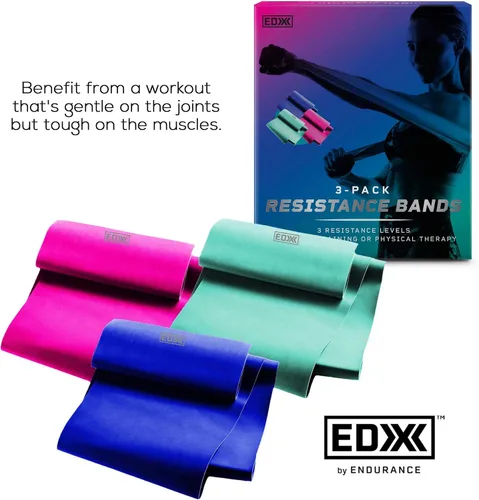 Miniatura 2 de EDX Bandas de resistencia planas de 12 pulgadas para fitness o terapia física, juego de 3 bandas sin látex