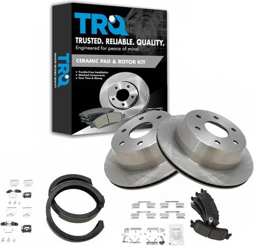 Miniatura 10 de TRQ Kit de pastillas de freno y rotor Posi trasero premium con zapatas de estacionamiento para camión GM SUV