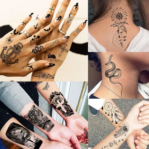 Miniatura 6 de VANTATY 61 hojas de tatuajes temporales 3D de serpiente y flores para mujeres y niñas, tatuajes para el cuello y el brazo, 12 hojas de tatuajes