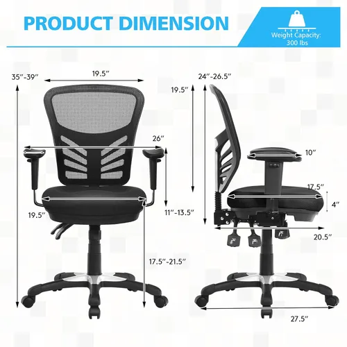 Miniatura 2 de POWERSTONE Silla de oficina, silla de escritorio ergonómica de malla con altura ajustable, reposabrazos de apoyo lumbar, ruedas giratorias