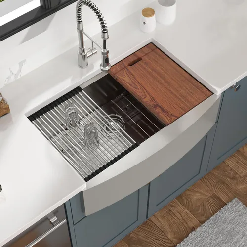 Miniatura 4 de Mocoloo Fregadero de granja de 30 pulgadas - Fregadero de cocina de acero inoxidable de 30 x 56 cm bajo montaje con estación de trabajo, repisa