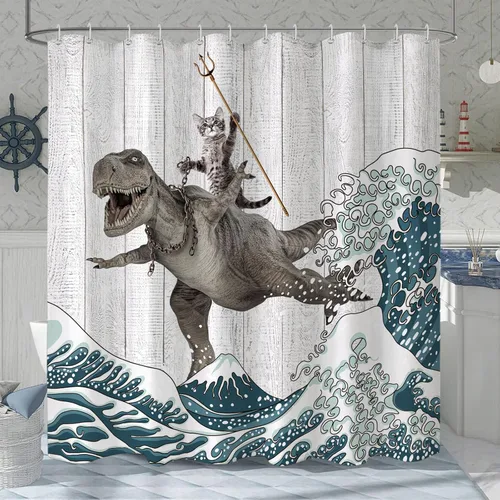 Miniatura 14 de Fungarth Cortina de ducha de pulpo náutico azul, sirena azul marino, divertida cortina de ducha estilo kraken del océano para baño, ancla fresca