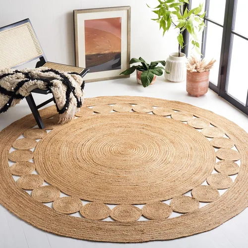 SAFAVIEH Alfombra de Área de 11' Redonda - Colección de Fibra Natural - Grande - Marrón Natural, Yute Hecho a Mano, Diseño Trenzado Bohemio de