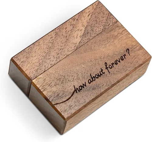 Miniatura 2 de Caja de anillo de compromiso de madera, pequeña funda plana delgada para propuesta, boda (Qué tal para siempre)