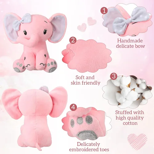 Miniatura 4 de HyDren 6 animales de peluche de elefante de 8 pulgadas, de orejas grandes, regalo para baby shower, niños y niñas, decoración de cama de guardería