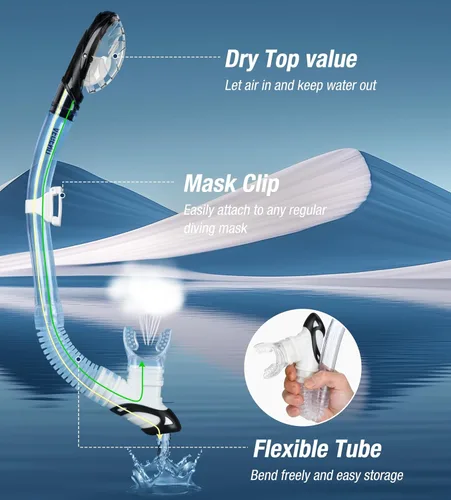 Miniatura 3 de Aegend - Esnórquel seco para buceo para adultos y jóvenes - Equipo de snorkel con válvula seca superior, perfecto para snorkel, buceo libre, claro