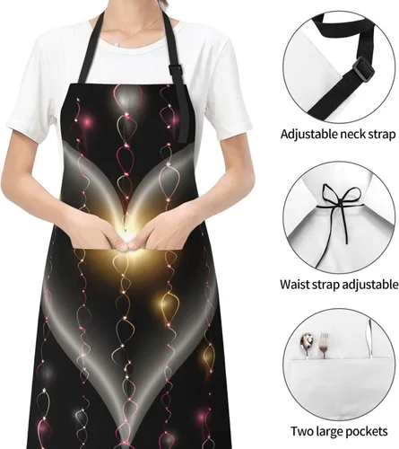 Miniatura 3 de Waterproof Apron with 2 Pockets Glowing love Adjustable Bib Aprons for Cooking Kitchen