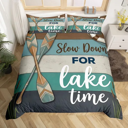 Miniatura 21 de Erosebridal Lake House Twin Bed Set for Boys Girls Kids, Blue and Beige Lakehouse 2Pcs Duvet Cover with Zipper, Rustic Farmhouse Bedding Sets