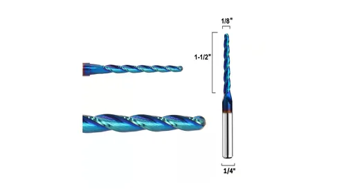 2 piezas de punta de bola de 1 grado cortador fresadora CNC fresadora espiral herramienta de fresado con revestimiento azul nano 1/8 diámetro de