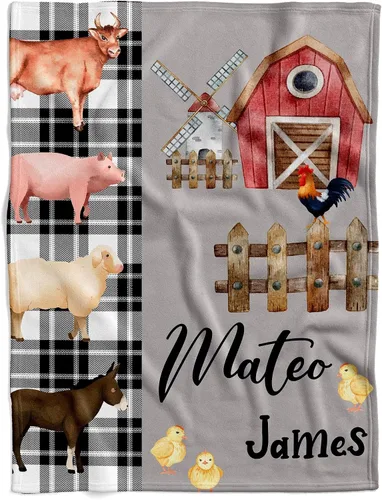 Miniatura 10 de Manta de bebé de granja personalizada, manta de bebé de animales de granja, manta de bebé floral, mantas florales para bebé, manta de bebé con Manta