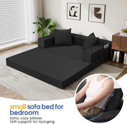 Miniatura 4 de COMAX Sofá cama futón, sofá cama convertible 4 en 1, sofás plegables sin hueso para sala de estar, plegable pequeño sofá biplaza plegable en el Negro