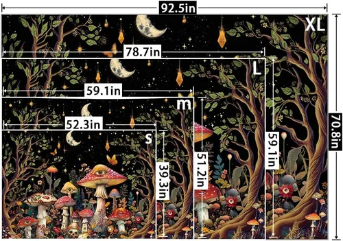 Miniatura 7 de Generleo Tapiz de hongos con luz negra, tapiz floral de plantas hippie reactivas a los rayos UV, tapices de luna de árbol malvado de ojo, decoración
