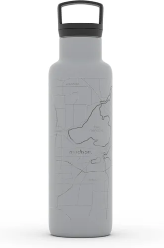 Miniatura 51 de Well Told Botella de agua aislada con mapa de Washington DC grabado, botella de acero inoxidable grabada (21 onzas, blanco) botella aislada de mapa