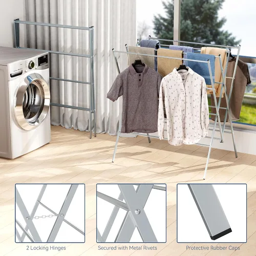 Miniatura 3 de Whitmor Tendedero plegable para ropa, 12 barras de metal para colgar ropa, uso en interiores y exteriores, 36.2 pulgadas de profundidad x 30.3