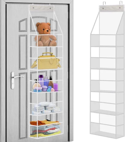 Miniatura 8 de Organizador de despensa de 5 estantes con bolsillos transparentes, almacenamiento colgante resistente para armario, dormitorio, baño y guardería