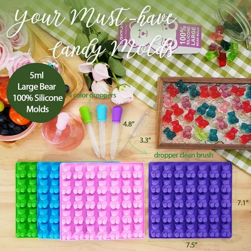 Miniatura 6 de LUSHYUM Moldes grandes de goma de oso 5 ML, moldes de caramelo de chocolate de goma de silicona libres de BPA con 4 goteros y cepillo de limpieza