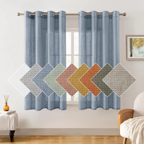 Miniatura 30 de HOMEIDEAS - Cortinas traslúcidas de lino rosa pálido, 2 paneles de 63 pulgadas de largo con textura de rosa polvoriento semitransparente, cortinas