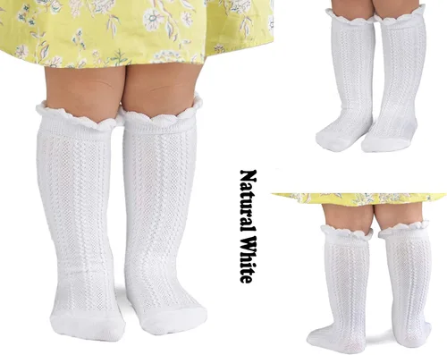 Miniatura 3 de Epeius - Calcetines altos de algodón para bebés y niñas, de uniforme, calcetas con vuelos (Paquete de 3 o 5)