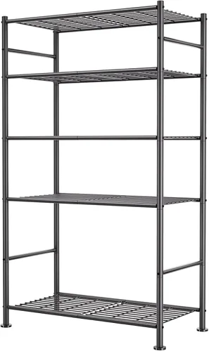 Miniatura 9 de BolDuck Estante organizador de estantes de 3 niveles, estantería de metal con patas niveladoras ajustables, estantes de almacenamiento que ahorran