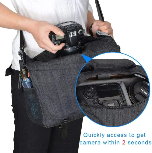 Miniatura 4 de CADeN Bolsa de hombro para cámara con compartimento para portátil de 14 pulgadas, soporte para trípode, compatible con Nikon, Canon, Sony, cámaras