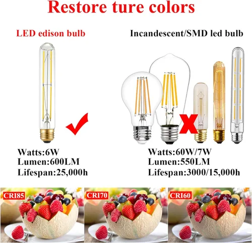 Miniatura 6 de Arberlic Bombilla LED T10 de 7.3 pulgadas, bombilla LED E26 de 6 W regulable, bombilla E26 regulable equivalente a 60 vatios, blanco neutro 4000 K