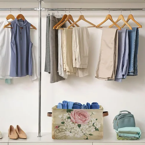 Miniatura 5 de ALAZA Shabby Chic - Caja de almacenamiento plegable con diseño floral de rosas, cestas organizadoras con asas para estantes, armario, sala de estar