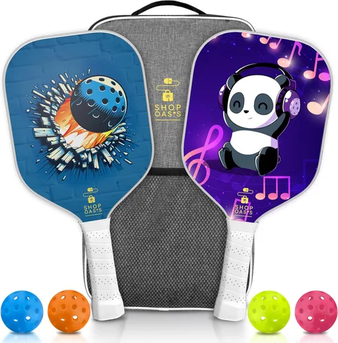Palas de pickleball para niños (juego de 2), paletas de tamaño infantil (a partir de 6 años), núcleo de panal ligero, cara de golpe de fibra de Azul