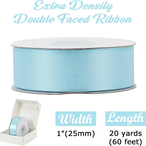 Miniatura 2 de HUIHUANG Cinta azul bebé de 1 pulgada x 20 yardas, cinta de satén gruesa brillante de lujo de doble cara para baby shower, manualidades y lazos