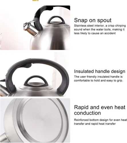 Miniatura 8 de Hervidor de té silbante de 3 litros, hervidor de té silbante, tetera de acero inoxidable, calentamiento rápido con botones de un solo toque