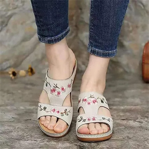 Miniatura 139 de Ladmiple Sandalias ortopédicas florales de moda 2023 con soporte de arco, zapatillas romanas casuales con puntera abierta