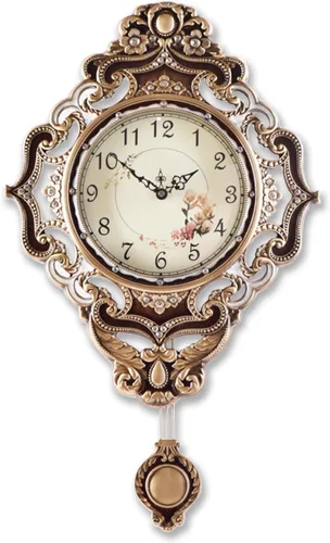 Aero Snail Retro Europeo Reloj de Pared Metal Grande Silencioso Sala Dormitorio Colección Cuarzo Reloj Colgante con Péndulo Móvil Marrón antiguo 14"