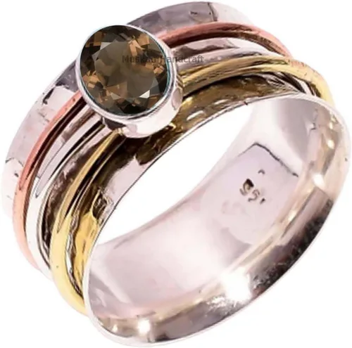 Miniatura 15 de Anillo giratorio hecho a mano de plata de ley 925 / anillo giratorio martillado / anillo giratorio de 3 tonos/anillo de banda bohemio/anillo