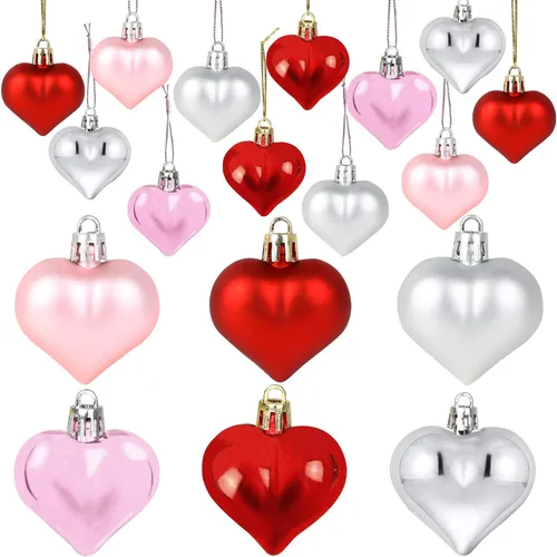 KIMOBER 36 adornos en forma de corazón para el día de San Valentín, color rojo, rosa, plata, San Valentín, adornos colgantes