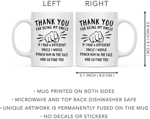 Miniatura 2 de DQG CVT Mejor regalo para tío - Gracias por ser mi tío Taza de café divertida - Regalos de broma para tíos - Ideas geniales de regalo para el Día