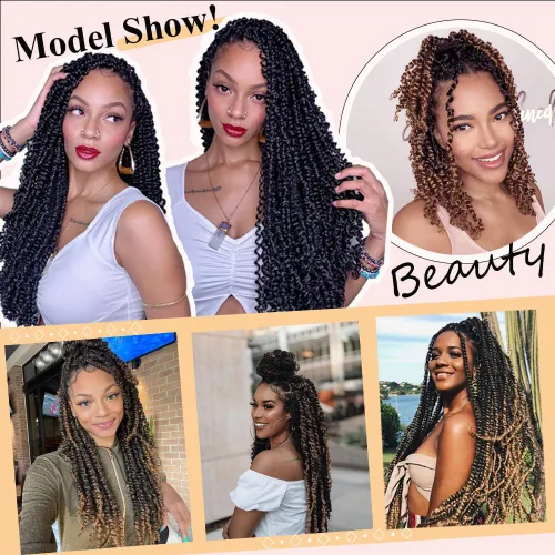 Miniatura 6 de 8 paquetes de extensiones de cabello sintético pretrenzado y prerrizado de ganchillo de 14 pulgadas, con rizos de pasión, para mujeres negras