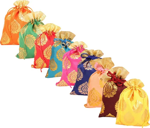 Miniatura 9 de Touchstone Preciosas bolsas de envoltura de regalos reutilizables, ecológicas, grandes con cordón, estampado de hojas de ficus para cumpleaños