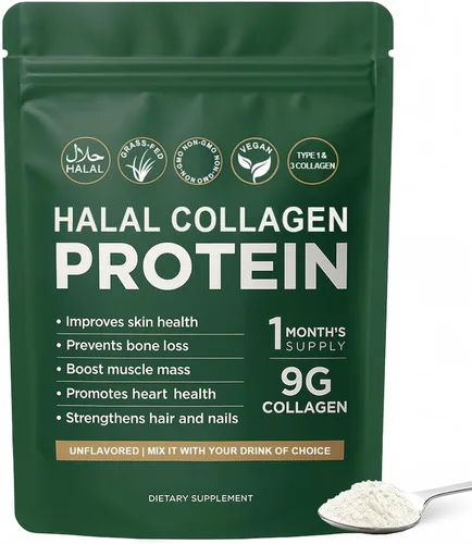 Polvo de proteína de colágeno halal, péptidos de colágeno halal puro, polvo hidrolizado orgánico alimentado con pasto, brillo de la piel, soporte