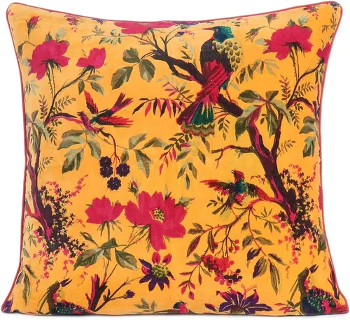 Miniatura 20 de Funda de cojín con flores de terciopelo para sofá, cojín bohemio colorido, con diseño de pájaro, estilo chic bohemio, acento indio, hecho a mano