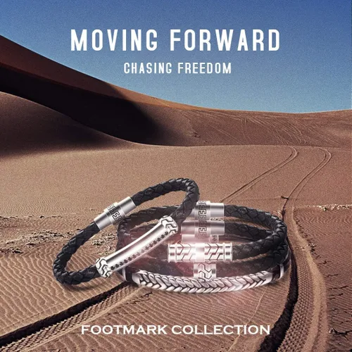 Miniatura 7 de Carleen Footprint - Pulsera de cuero genuino de plata de ley 925 para hombre cuerda trenzada dije inspirador aniversario día de San Valentín regalo