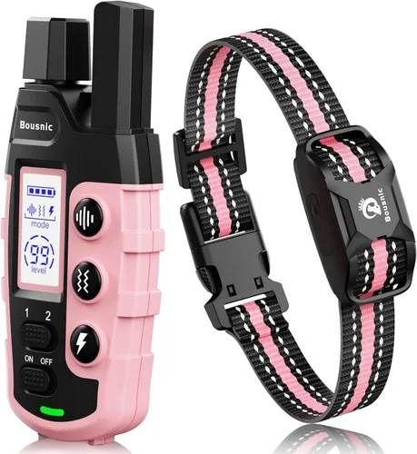 Bousnic Collar de choque para perro, collar de entrenamiento de perro de 3300 pies con control remoto para perros pequeños, medianos y grandes, Rosa
