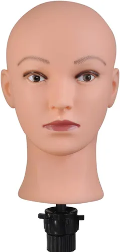 Miniatura 7 de Cabeza de maniquí calvo masculina para hacer pelucas, sombrero y gafas, cabeza de cosmetología profesional, color beige, sin maquillaje