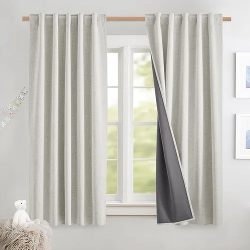 NICETOWN Cortinas 100% opacas de 63 pulgadas de largo, 2 paneles de cortinas cortas con aislamiento térmico con forro para dormitorio, cortinas de