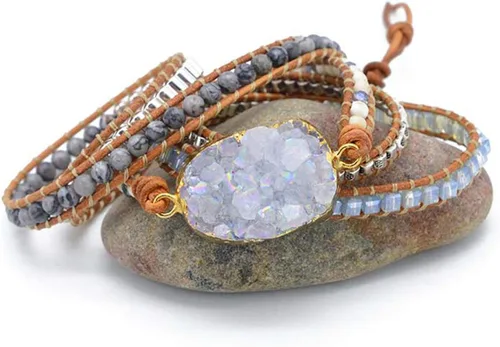 Miniatura 51 de ZOSOJONA - Pulseras bohemias hechas a mano de piedra natural, que dan vuelta, con cuentas de cristal de turquesa