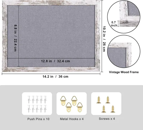 Miniatura 2 de Tablón de anuncios de fieltro gris, 14.2 x 10.2 pulgadas, tablones de anuncios decorativos para colgar en paredes con marco de madera rústica